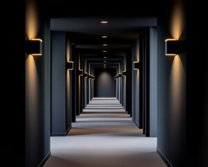 Fototapeta premium Elegant corridor with modern lighting fixtures.