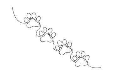 Obraz premium Dog paw foot print continuous one line drawing art vector design 
