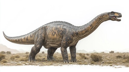 Fototapeta premium Alamosaurus Dinosaur Isolated on White Background. Generative AI
