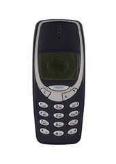 Retro mobile phone with a classic button design on a transparent background. The high resolution...