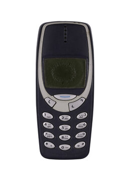 Retro mobile phone with a classic button design on a transparent background. The high resolution and transparent background make it perfect for use in advertising, illustrations, and design projects.