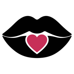 Obraz premium Black kiss lips heart icon vector illustration