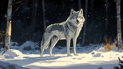 Majestic wolf in the wild, nature-inspired background for designs.
