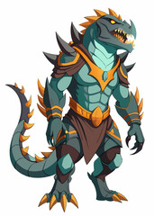 Obraz premium Fierce lizard warrior with enormous claw, isolated vector character, Gaming character design.