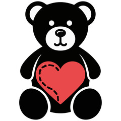 Black and white teddy bear with heart icon vector. Teddy bear vector illustration and design. Teddy bear silhouette isolated with white background.