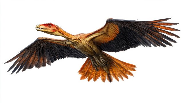 Flying Rhamphorhynchus Dinosaur Isolated on White. Generative AI