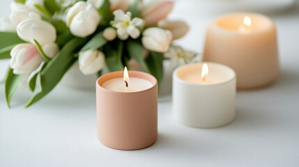 spring table decor, spring table decor with fresh tulips, pastel candles, and white linen tablecloth