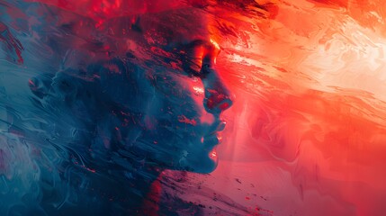 Fototapeta premium Visualizes the experience with human face in vibrant motion