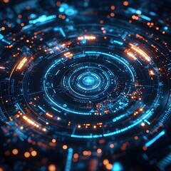 Fototapeta premium A futuristic HUD (heads-up display) with glowing concentric circles and data overlays.