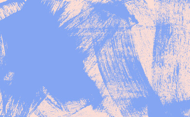 Grainy blue bold brush strokes with spray texture on pale pink background. Retro vector background for poster with small dots.