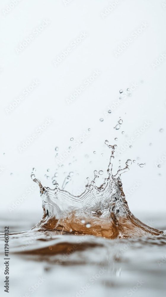 Poster crown shaped water splash creating beautiful ripples and droplets on the surface of a body of water,