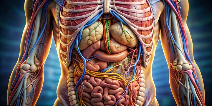 Detailed Medical Diagram of Human Abdominal Cavity Organs