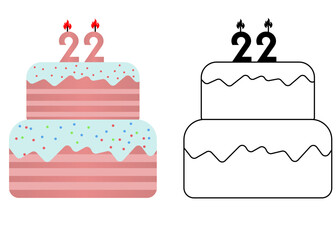 Set of icons cake with number 22
Vector cake on white background not birthday