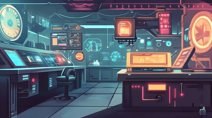 Obraz premium A futuristic startup lab with AI-driven machines and glowing displays.