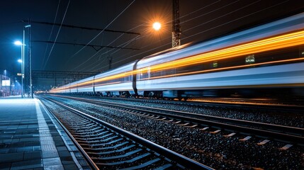 Night Train Speed: A Blur of Lights and Motion
