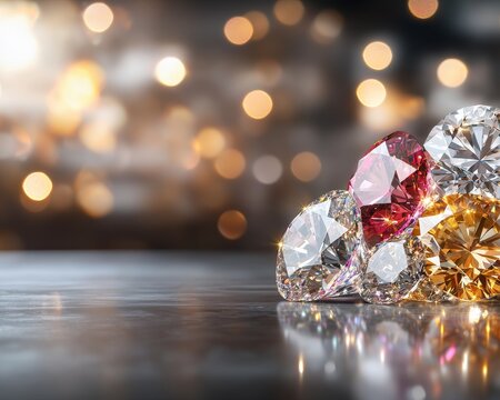 Sparkling Gemstones Collection of Diamonds Ruby and Topaz on Dark Background
