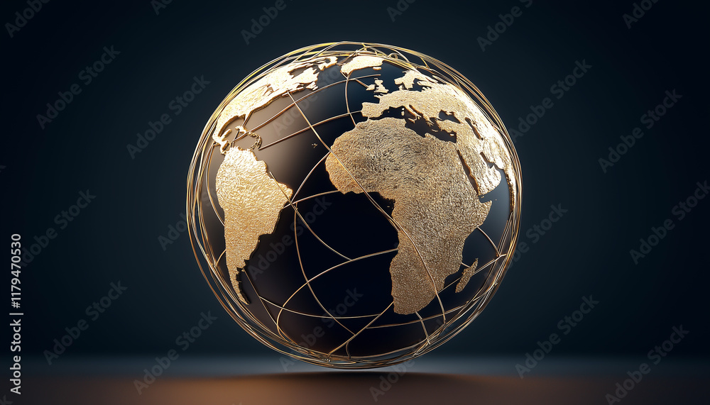 Wall mural a minimalist globe made of gold wires symbolizing global connectivity. generative ai.
