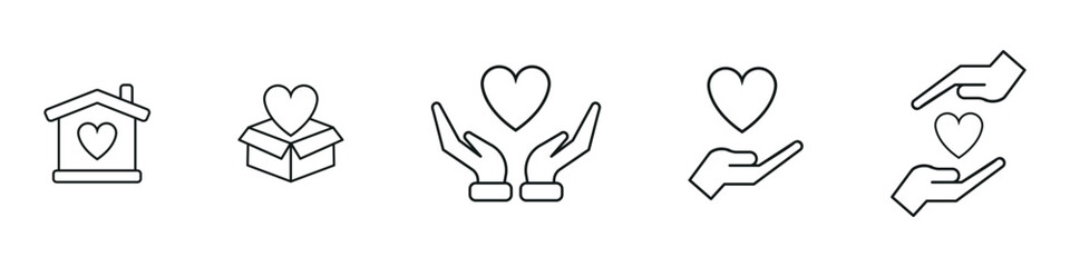 Obraz premium Friendship and love line icons set. care and charity concept editable stroke outline icons set, vector illustration on white background