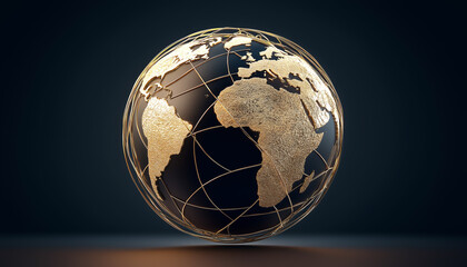 A minimalist globe made of gold wires symbolizing global connectivity.  Generative AI.