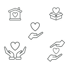 Friendship and love line icons set. care and charity concept editable stroke outline icons set, vector illustration on white background