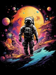 Cosmic Wanderer: Astronaut in Vibrant Surreal Landscape