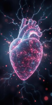 Abstract glowing heart pulsating with electric sparks, design, loop, wire