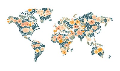 Obraz premium Floral world map illustration.