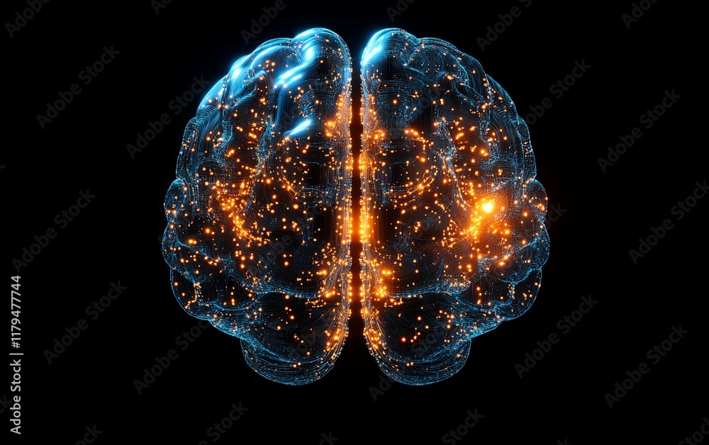 Leinwandbilder A conceptual AI brain formed from flowing data streams and glowing circuits, symbolizing the power and development of artificial intelligence in a futuristic design