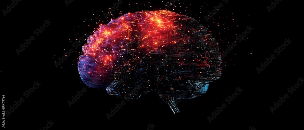 Aufkleber A conceptual AI brain, formed from digital circuits and vibrant data streams, showcasing the development of artificial intelligence and its potential for innovation