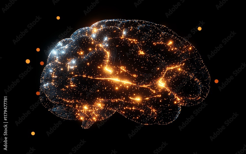 Aufkleber A conceptual AI brain formed from flowing data streams and glowing circuits, symbolizing the power and development of artificial intelligence in a futuristic design