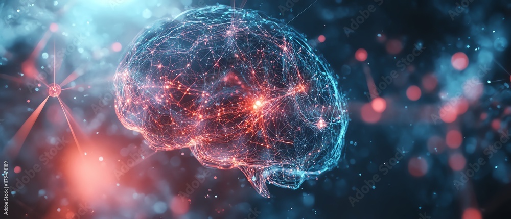 Poster a creative ai brain design, with glowing nodes and digital connections, symbolizing the rapid evolut