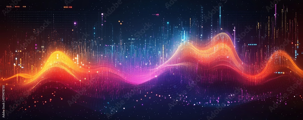 Poster A dynamic abstract big data design with futuristic infographics, glowing data points, and vibrant digital patterns representing advanced technological systems
