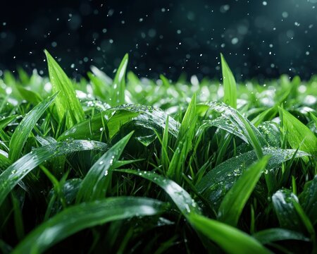 Experience the serene beauty of morning dew glistening on fresh grass at dawn, the soft light creating a crystal-like shimmer Capture nature's masterpiece with these high-resolution images showcasing