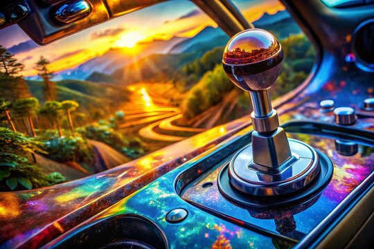 Double Exposure: Semi-Automatic Car Gear Shift & Abstract Landscape