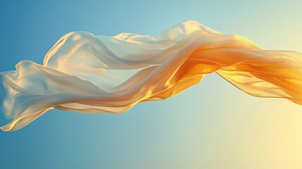 Flowing fabric dances in the gentle breeze against a vibrant blue sky at sunset