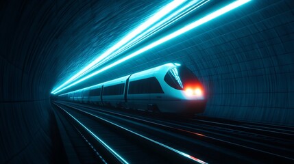 Fototapeta premium High-Speed Train Traveling Through Futuristic Technological Landscape