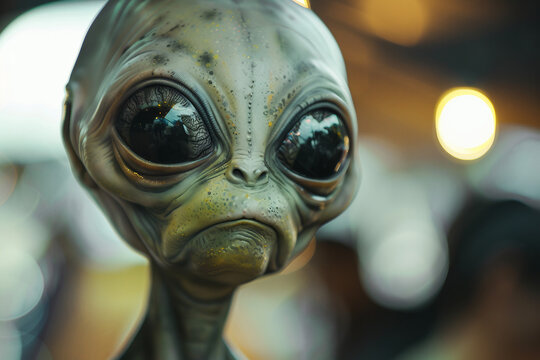 Image of extraterrestrial green alien from outer space invading earth generative AI