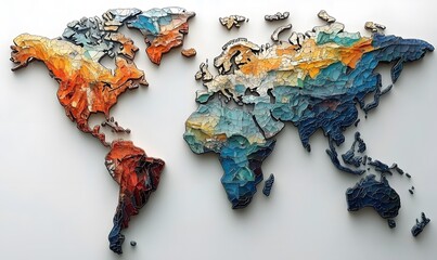 Colorful textured world map art.