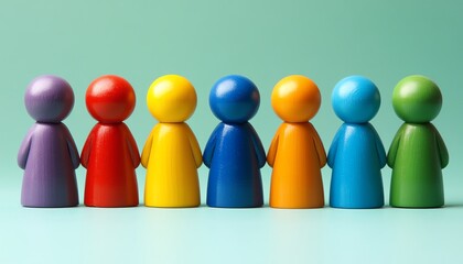 Bright, vibrant lineup of toy figures in perfect formation, symbolizing unity and diversity, with playful and colorful designs, ideal for themes of creativity and teamwork