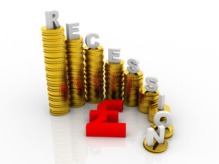 
3d illustration Pound Currency Symbol with gold coin graph