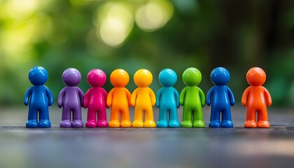 Vibrant lineup of colorful toy figures standing in perfect formation