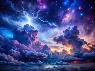 Dramatic Dark Cloudscape with Starry Night Abstract Background Stock Photo