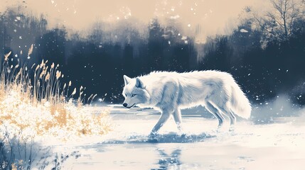 Obraz premium Majestic wolf in the wild, nature-inspired background for designs.