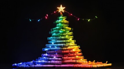Bright and cheerful crayon Christmas tree, featuring string lights and a star shining at the top.