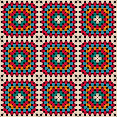Pattern with crochet granny square wallpaper handmade decorative art design print