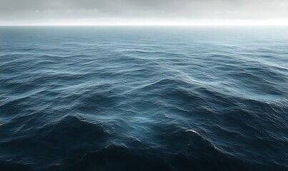 Fototapeta premium Calm ocean surface with dark blue waves under a cloudy sky.