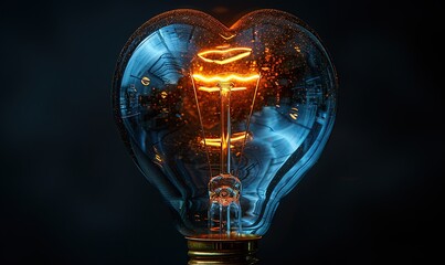 incandescent lamp in the shape of a heart isolated on a dark background close up 