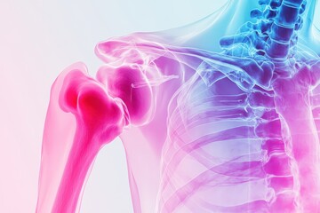 3D X-ray of human shoulder joint with pain point highlighted