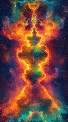 Obraz premium Futuristic Fractal Art: Sharp Angular Lines with Vibrant Cool Tones in Mesmerizing Precision