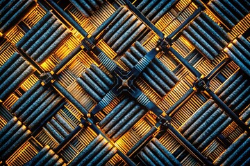 Drone Aerial Shot: Black Textured Background, Geometric Pattern, Uniform Weave